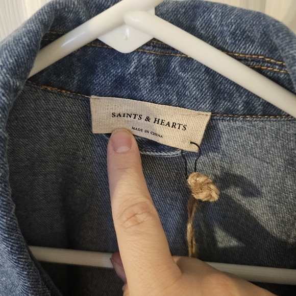 Saints And Hearts NWT Fringe Denim Jacket Western Concert Wear Oversized S - Picture 4 of 11